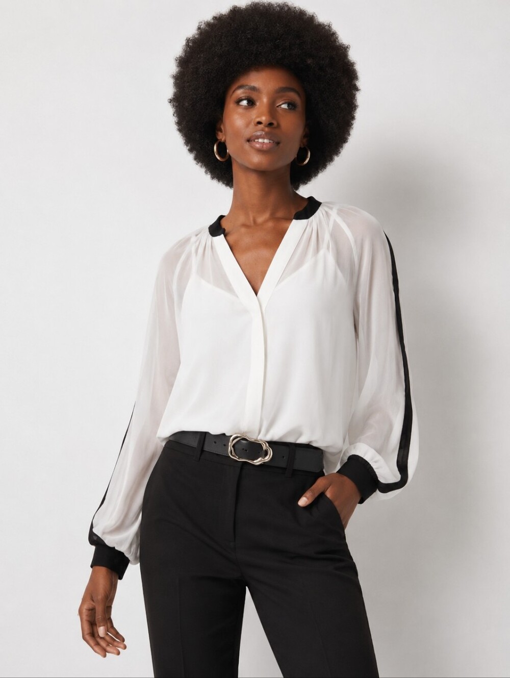 NWOT White House Black Market Sheer Chiffon Colorblock Trim Blouse Tunic Top XL